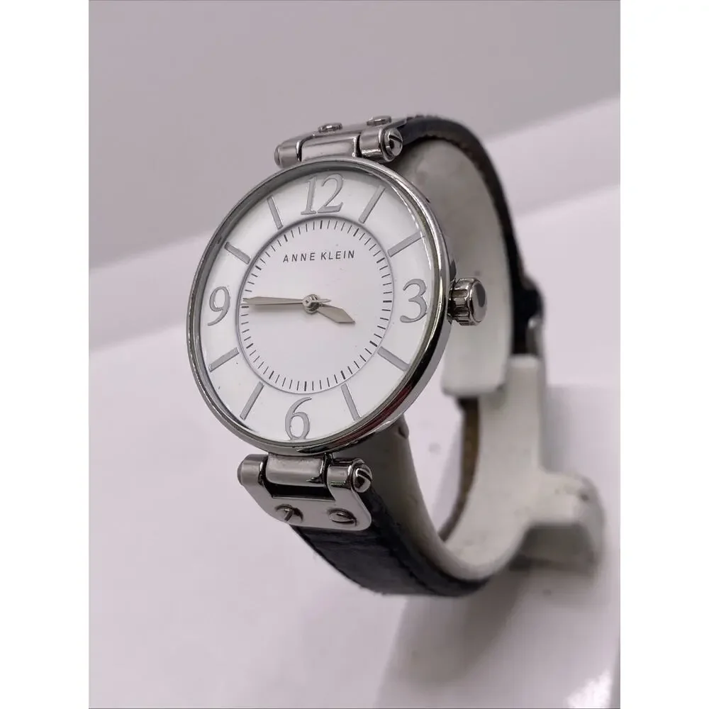 Anne Klein Womens Silver Black Band Watch New Battery